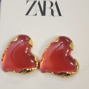 Zara Heart Resin earrings with Gold Trim NWT